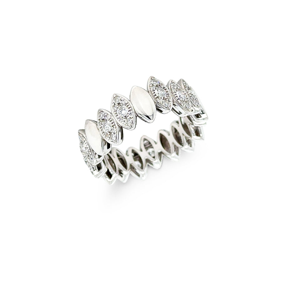 Navette Ring with White Diamonds in 18K Gold
