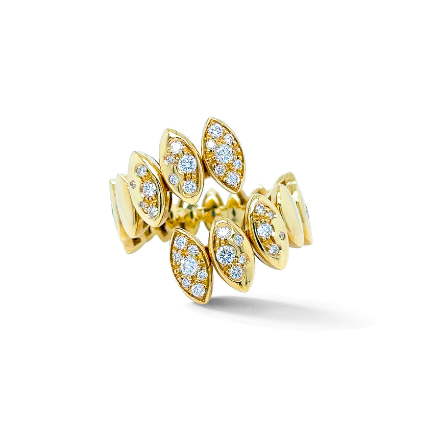 Navette Snake Ring with White Diamonds in 18K Gold