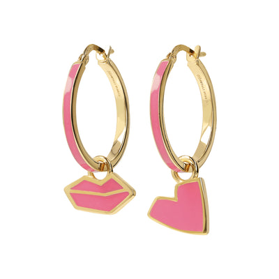 Large Hoops with Heart and Lips