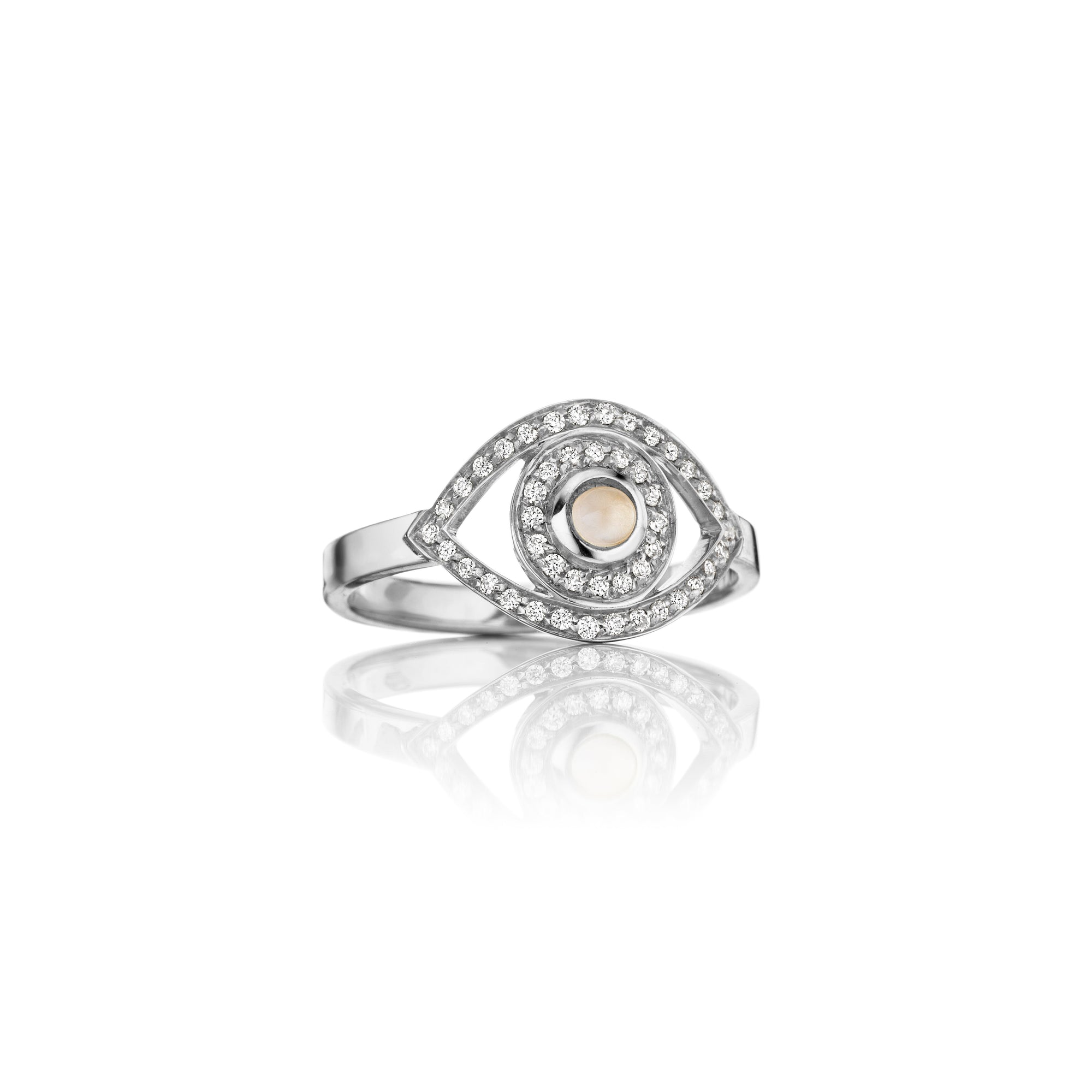 Mini Eye Ring in White Diamonds in 18K Gold with Rose Quartz, Turquoise