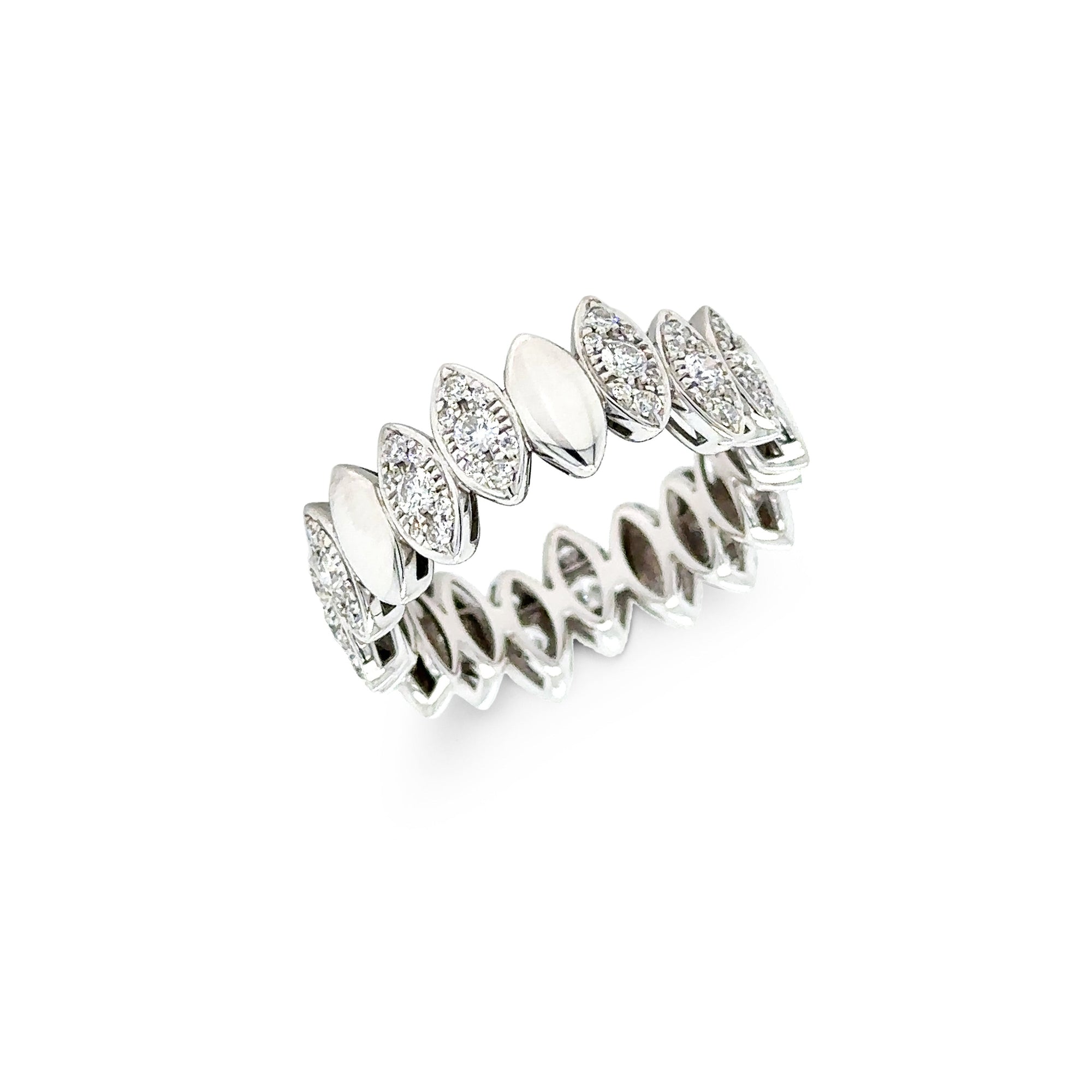 Navette Ring with White Diamonds in 18K Gold