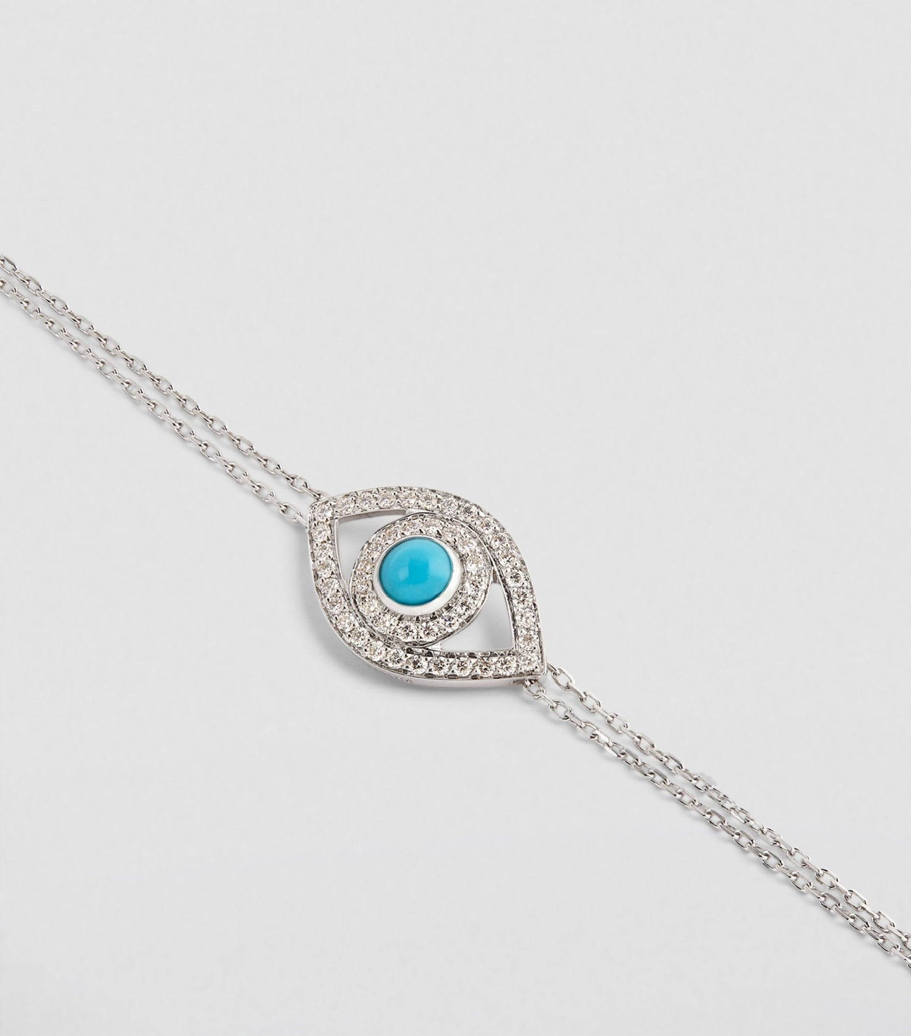Eye Bracelet in White Diamonds on a Double Chain
