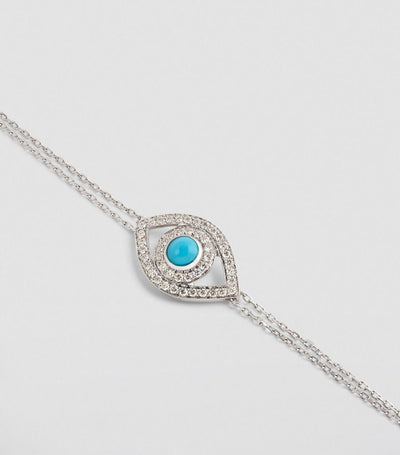 Eye Bracelet in White Diamonds on a Double Chain
