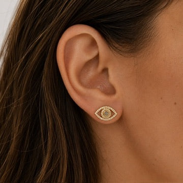 Mini Eye Stud Earrings in 18K Gold