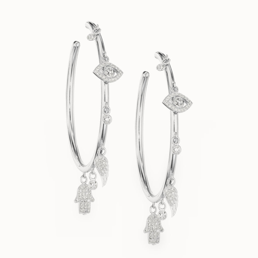 Multi Charms Hoop Earrings