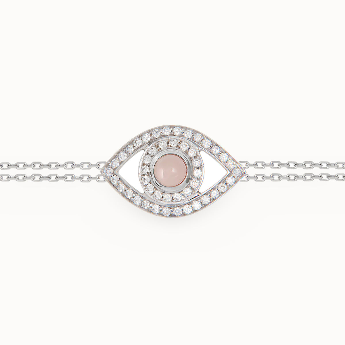 Eye Bracelet in White Diamonds on a Double Chain