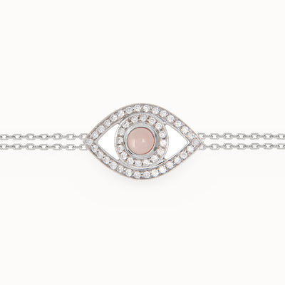Eye Bracelet in White Diamonds on a Double Chain