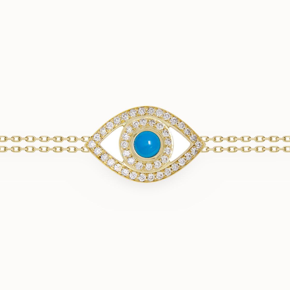 Eye Bracelet in White Diamonds on a Double Chain