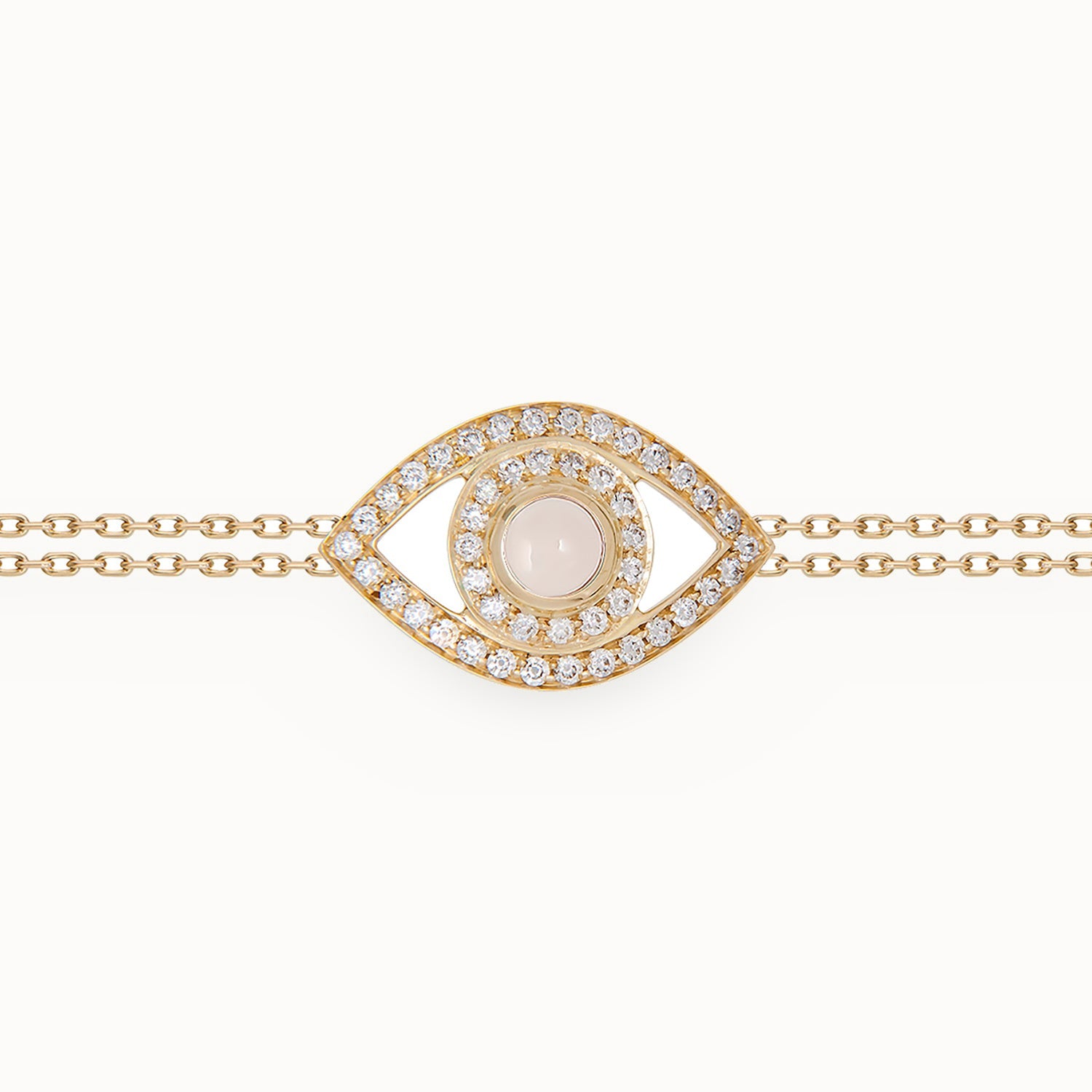 Eye Bracelet in White Diamonds on a Double Chain
