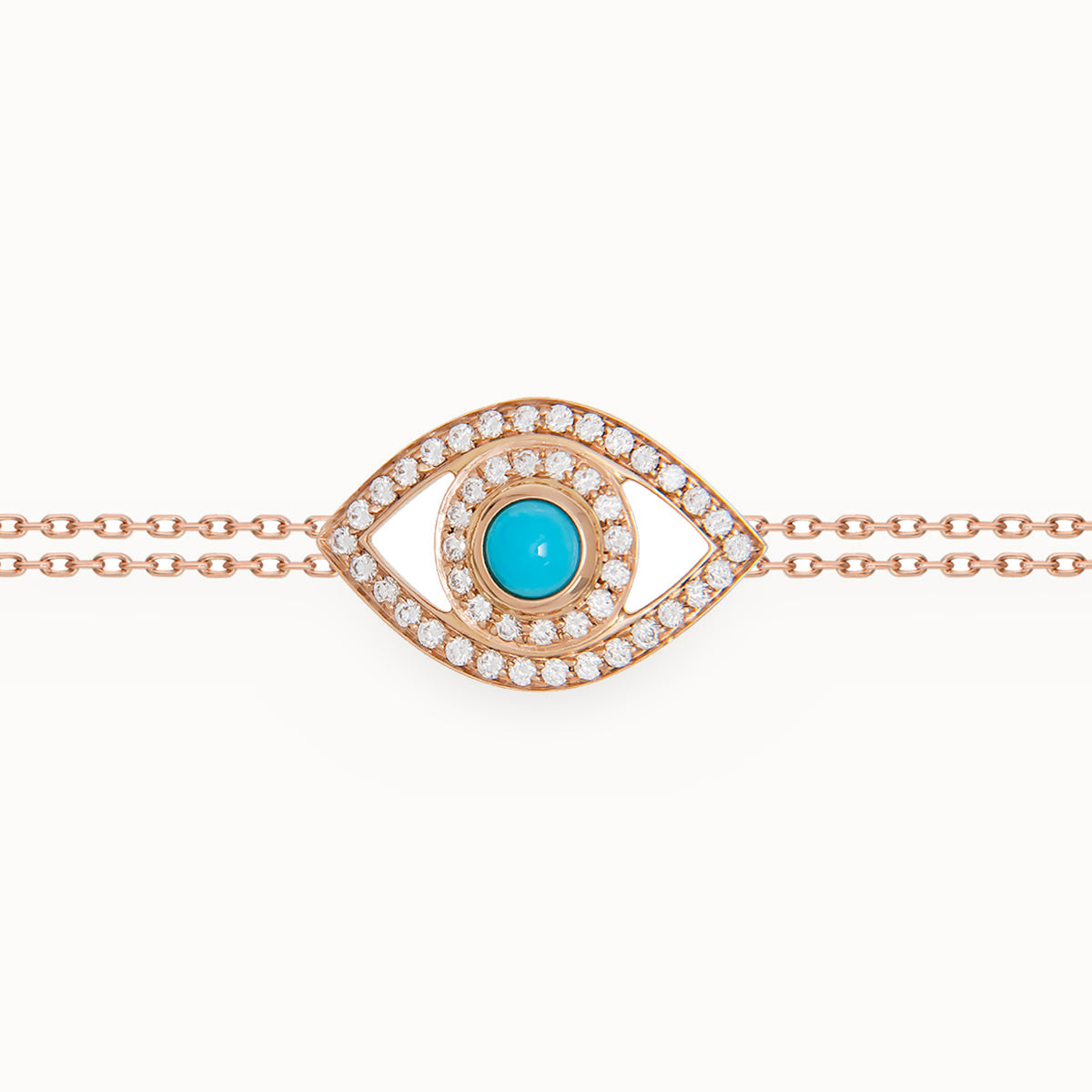 Eye Bracelet in White Diamonds on a Double Chain