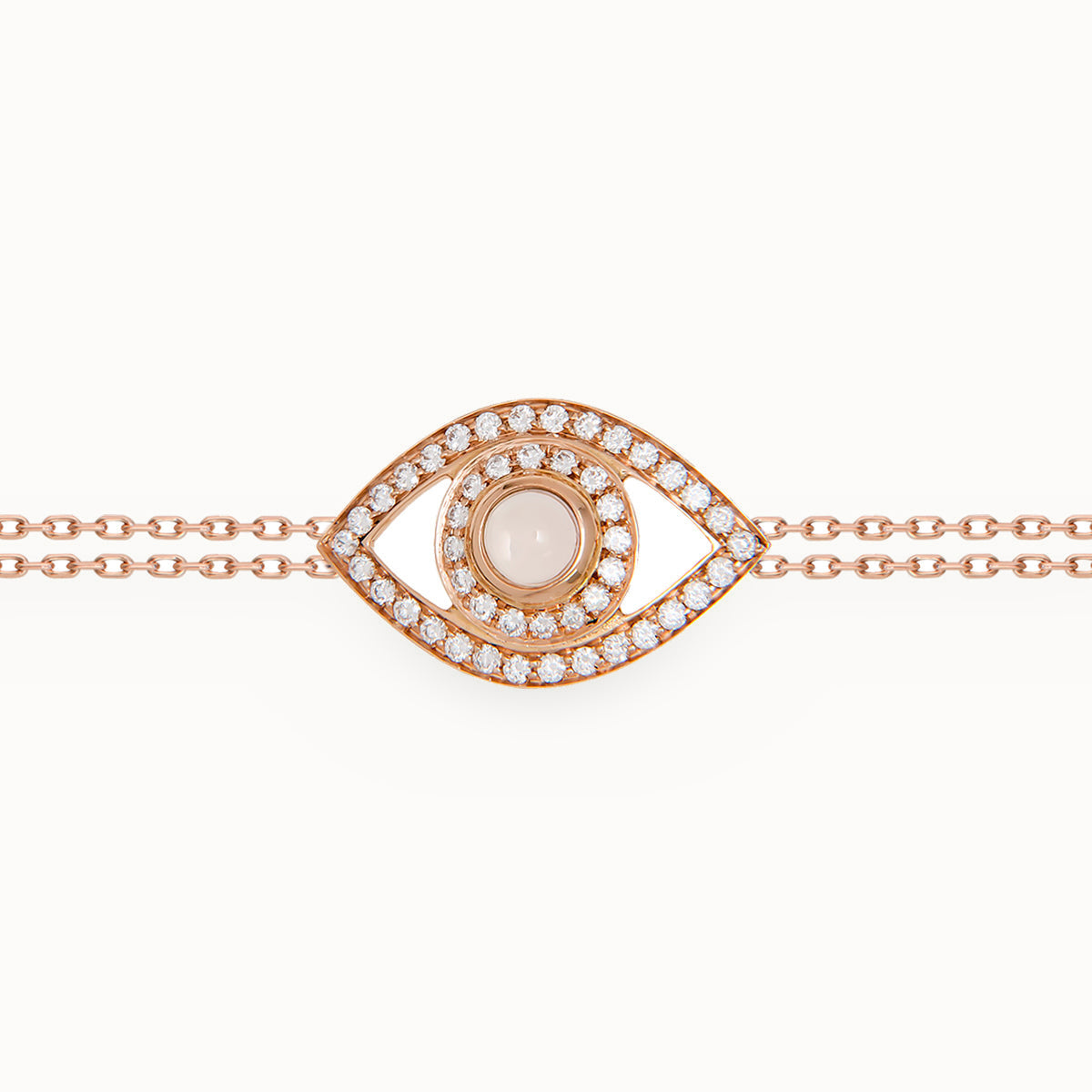 Eye Bracelet in White Diamonds on a Double Chain