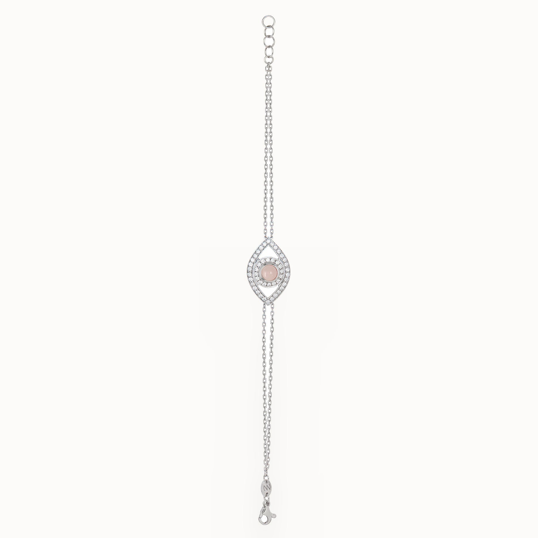 Eye Bracelet in White Diamonds on a Double Chain