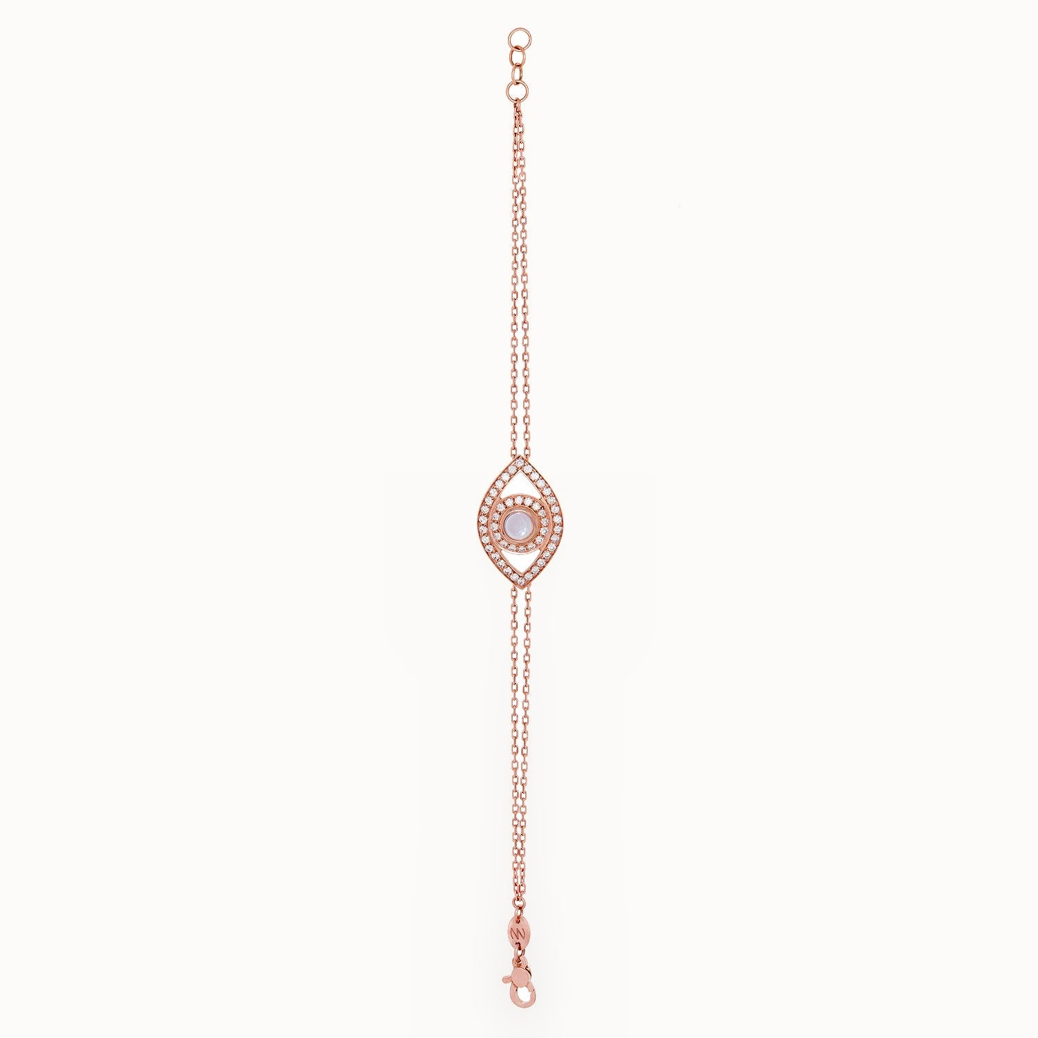 Eye Bracelet in White Diamonds on a Double Chain