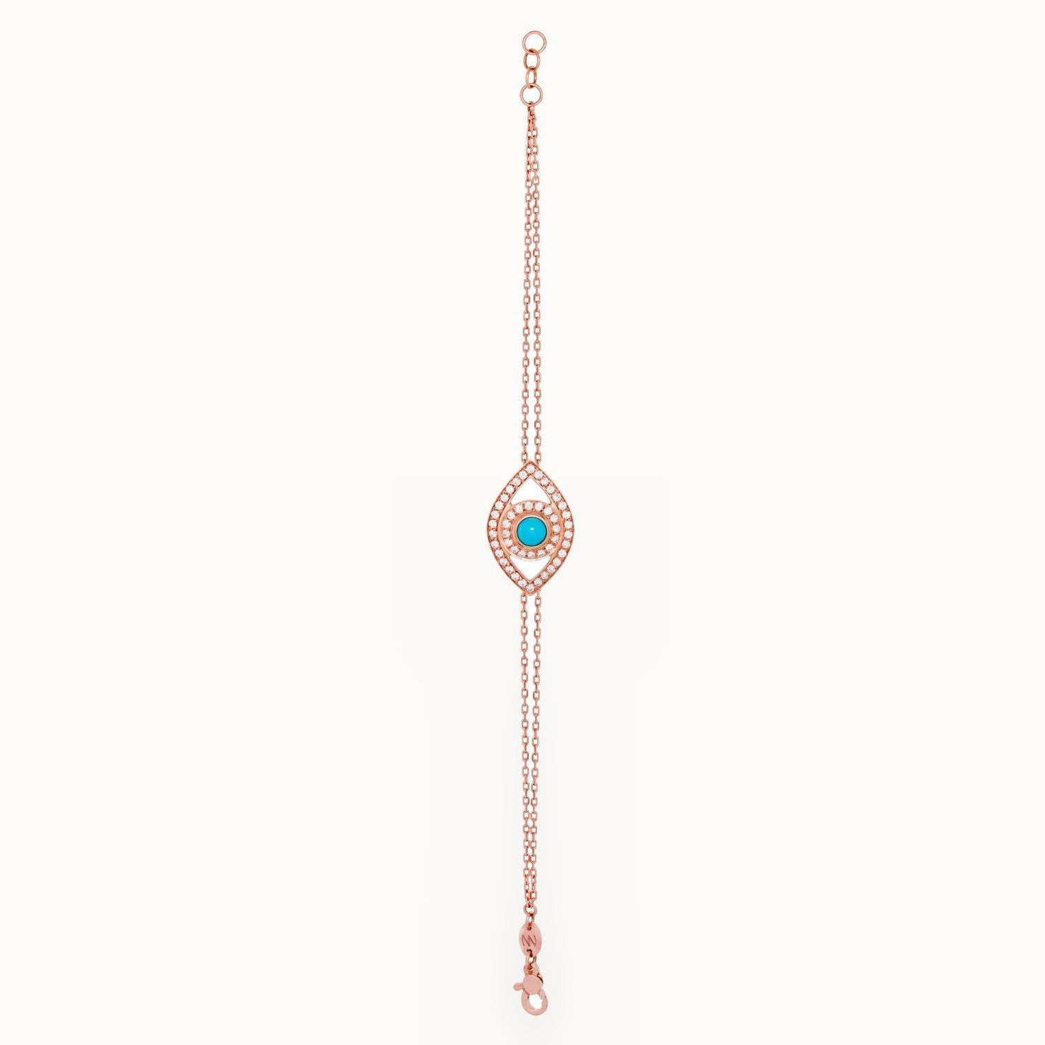Eye Bracelet in White Diamonds on a Double Chain