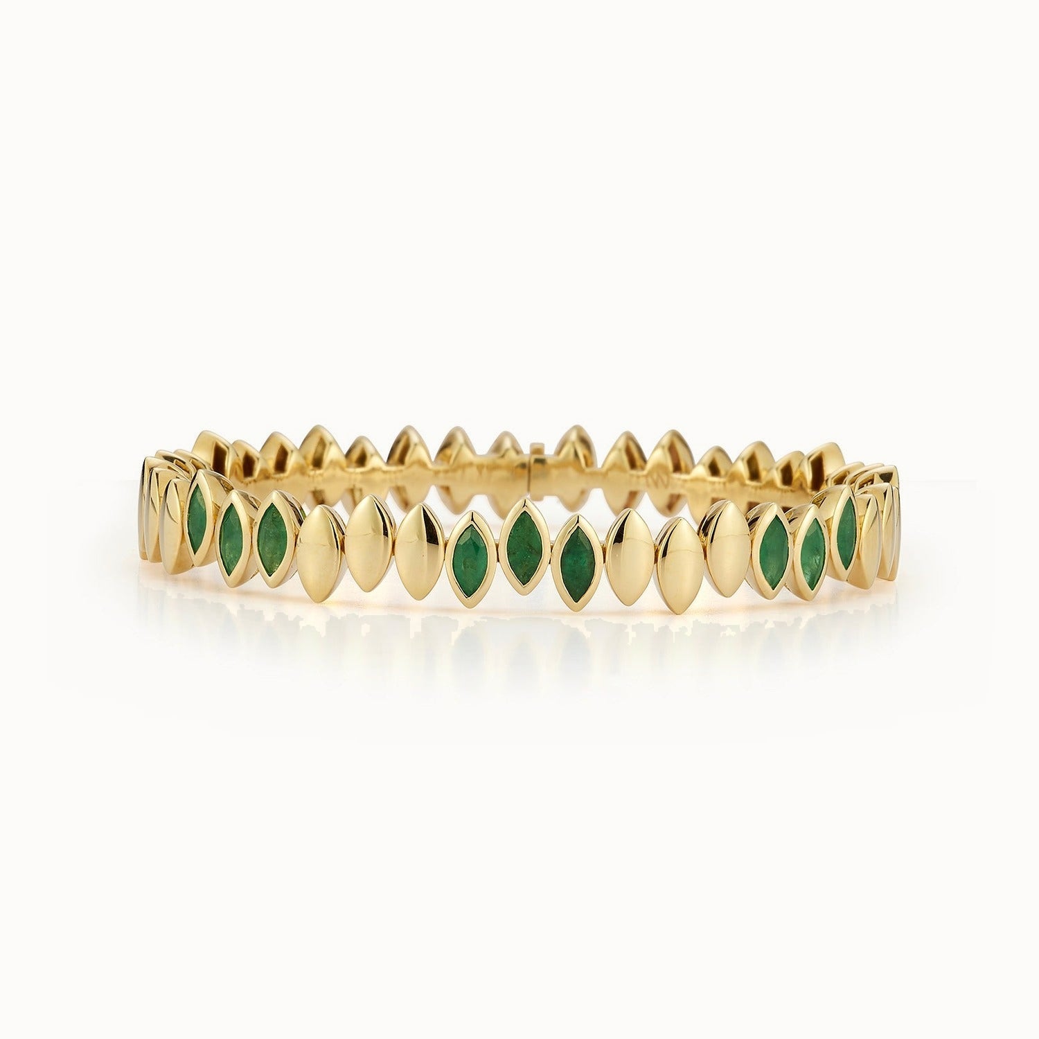 Flexible Navette Bangle with Front Emeralds