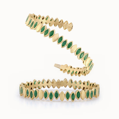 Flexible Navette Bangle with Front Emeralds