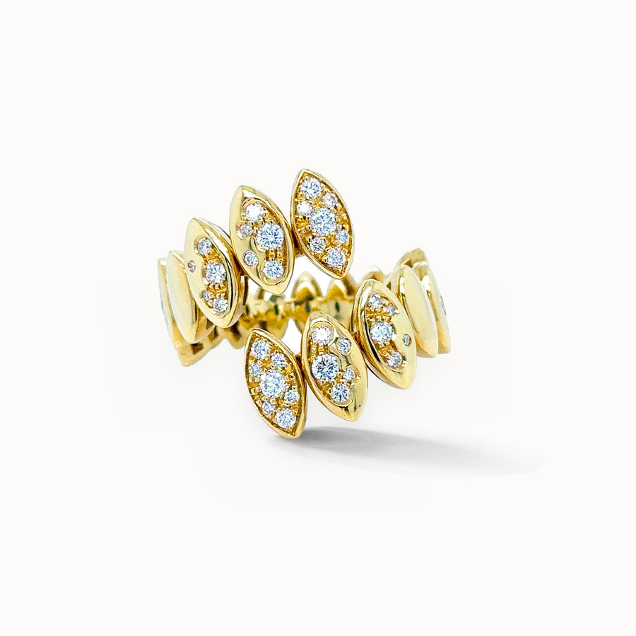 Navette Snake Ring with White Diamonds