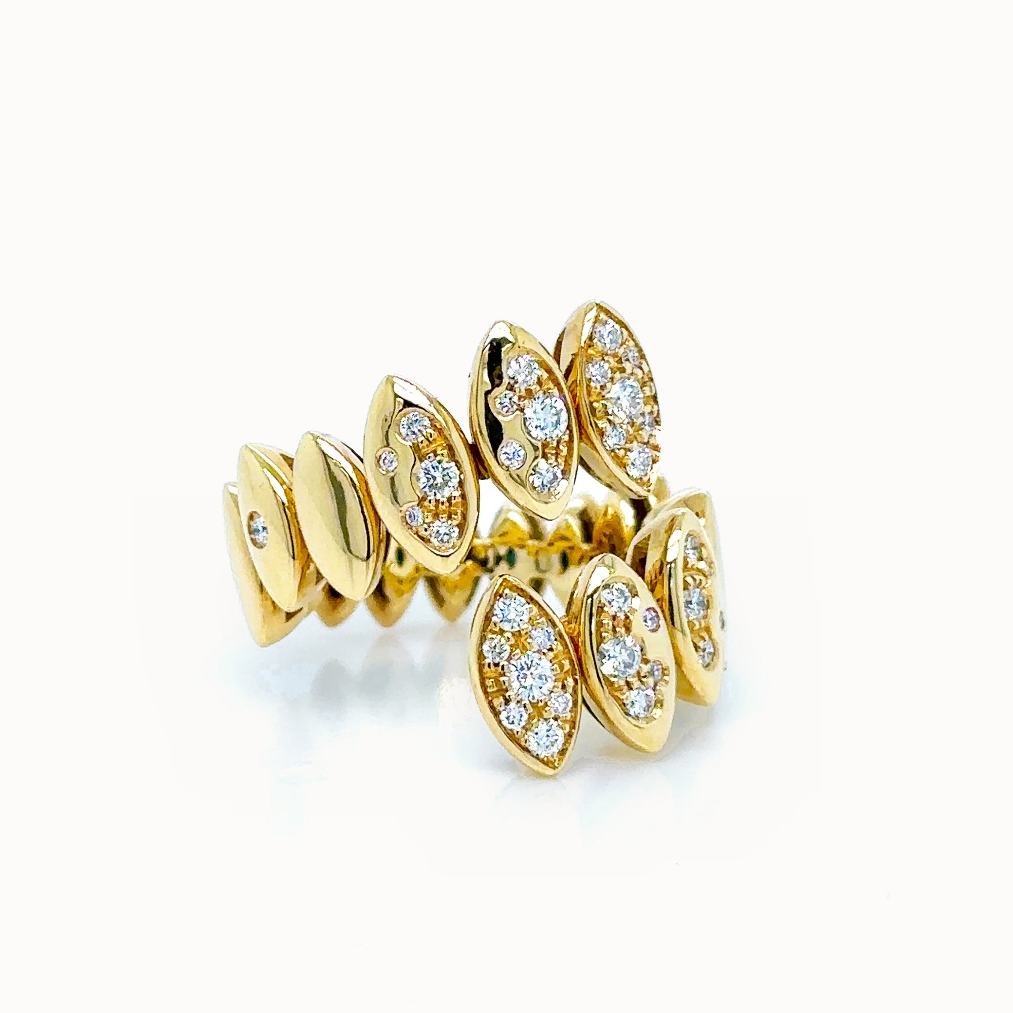 Navette Snake Ring with White Diamonds