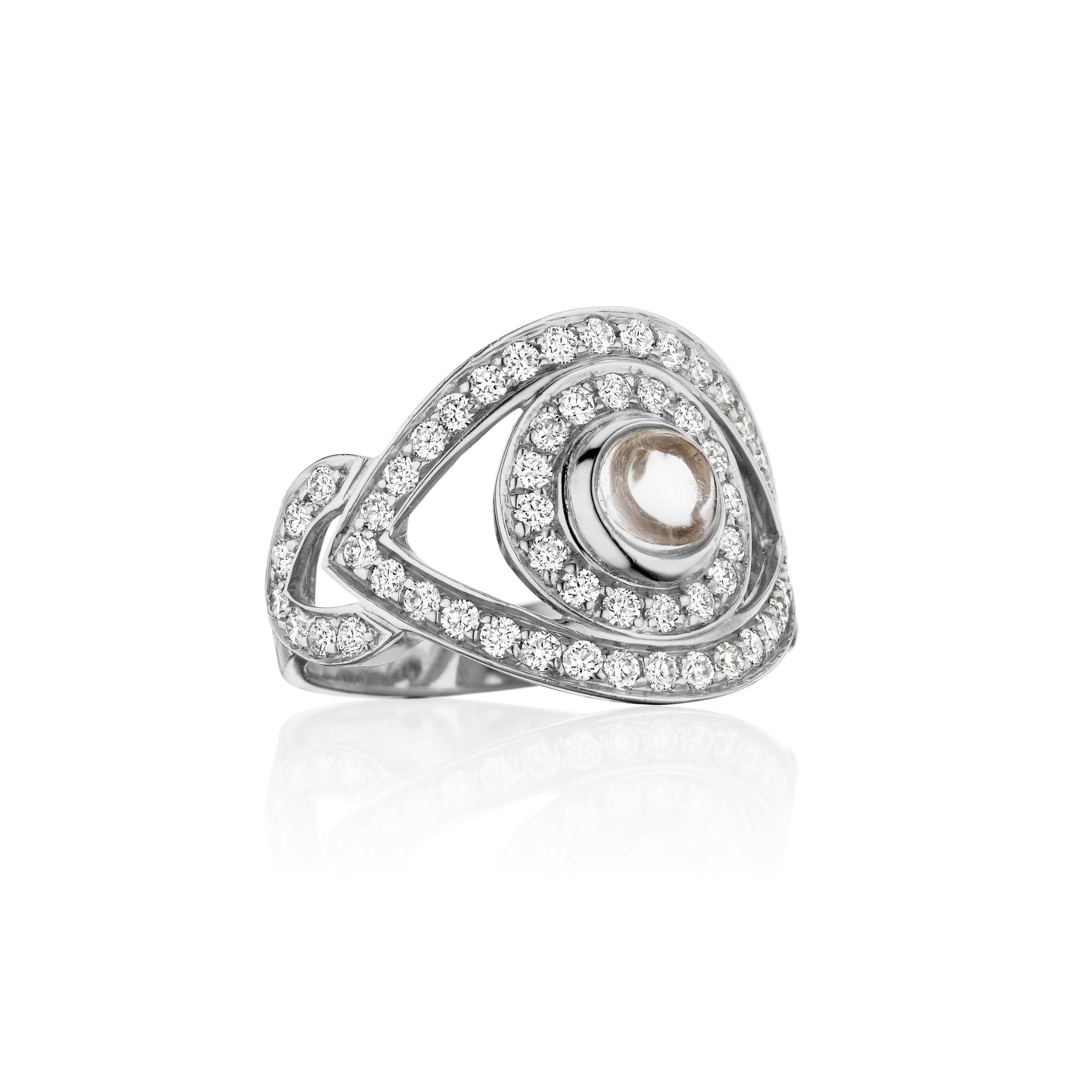 Eye Ring in White Diamonds in 18K Gold with Rose Quartz, Turquoise