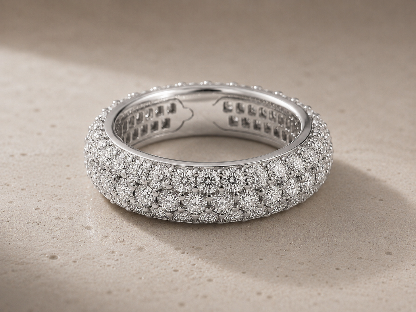 Diamond Pavé Eternity Band | 3-Row Round Brilliant | 18K Gold