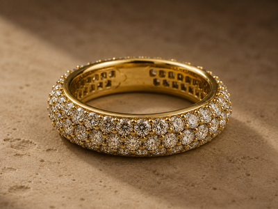 18K yellow gold three-row pavé diamond eternity band