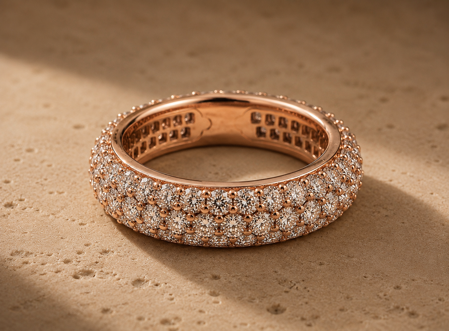 18K rose gold three-row pavé diamond eternity band