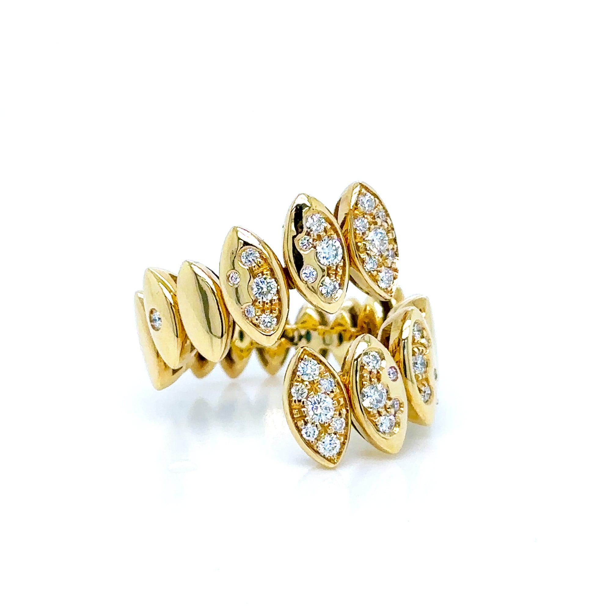 Navette Snake Ring with White Diamonds