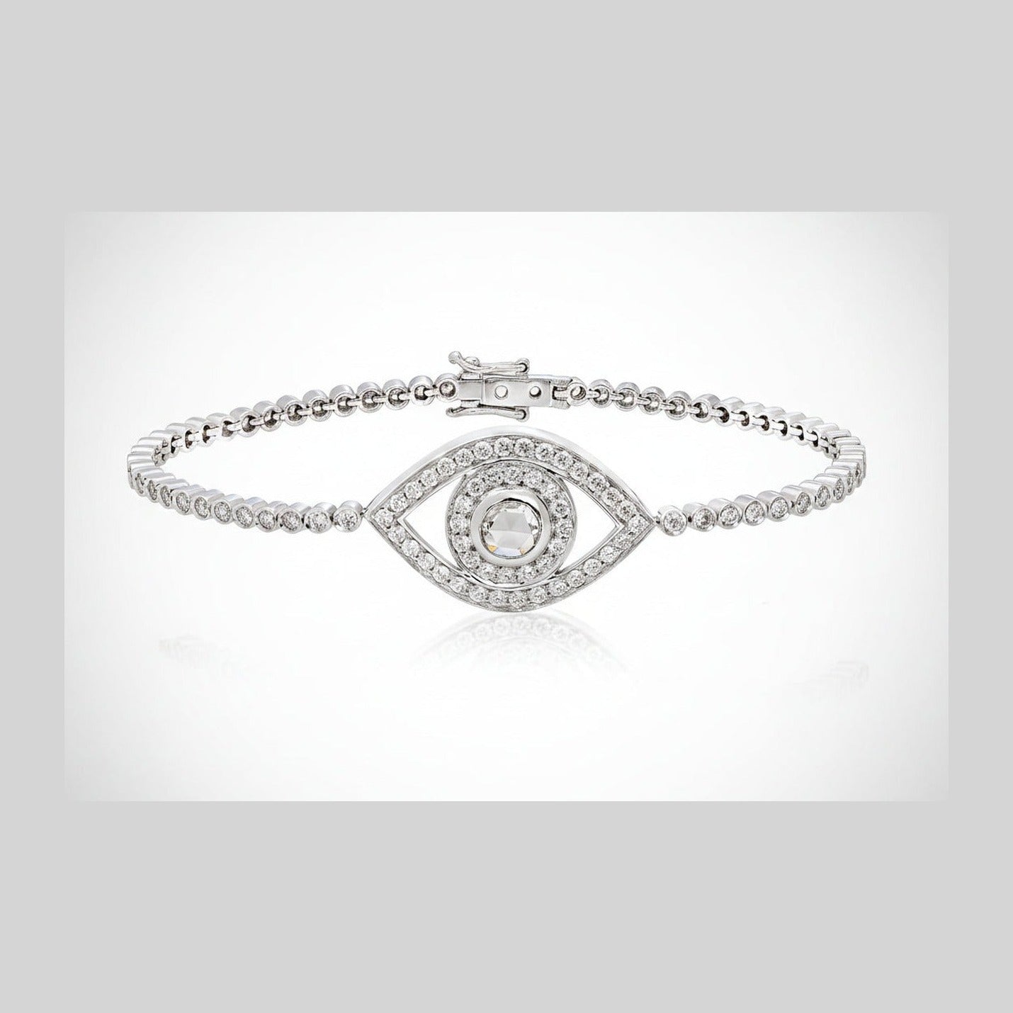 Tennis Bracelet with the Signature Eye in 18K Gold with Onyx, Quartz, Rose-Cut Diamond