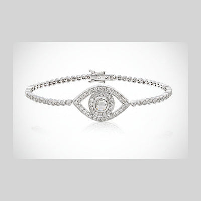 Tennis Bracelet with the Signature Eye in 18K Gold with Onyx, Quartz, Rose-Cut Diamond