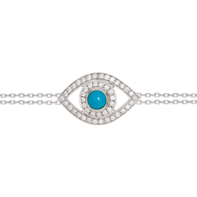 Eye Bracelet in White Diamonds on a Double Chain