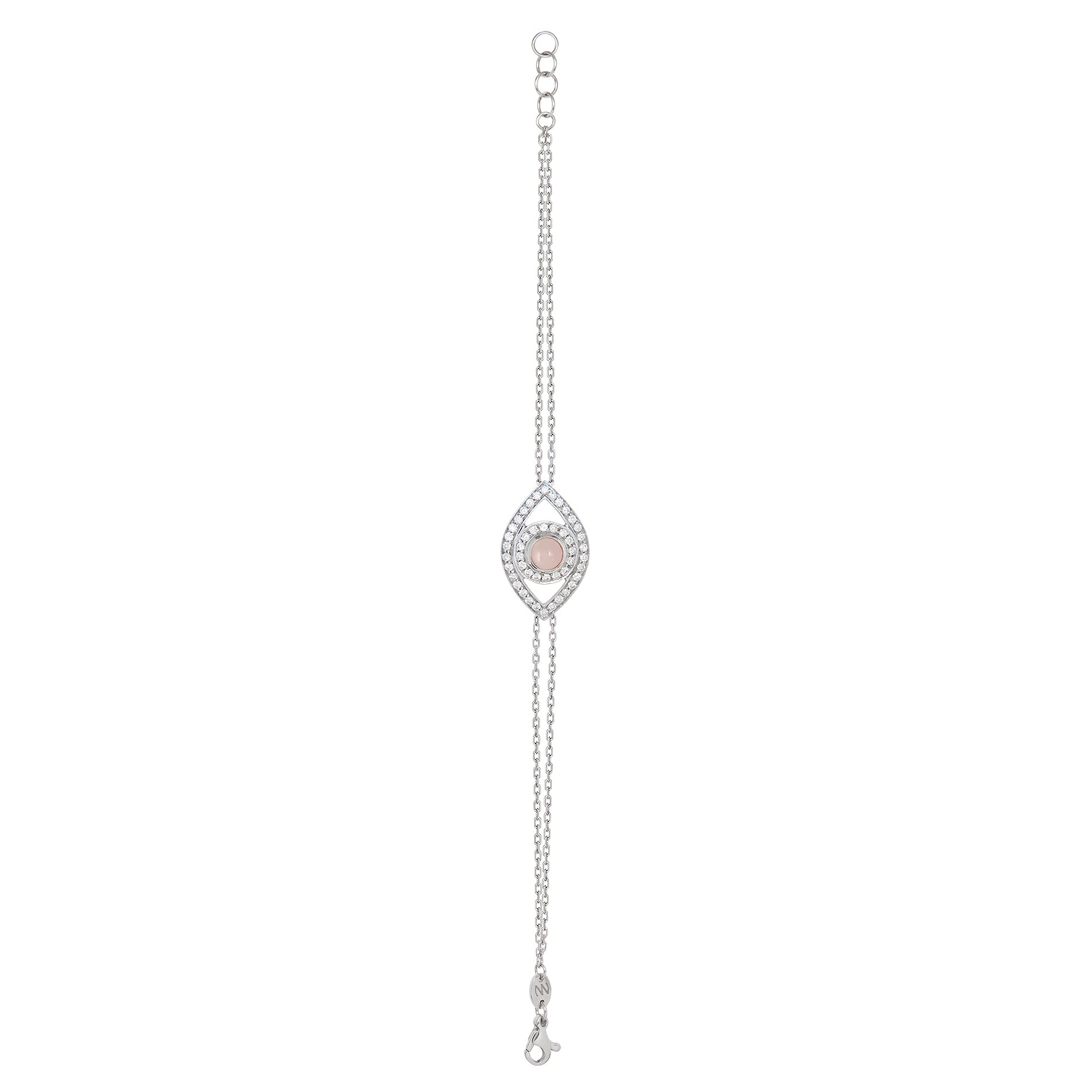 Eye Bracelet in White Diamonds on a Double Chain