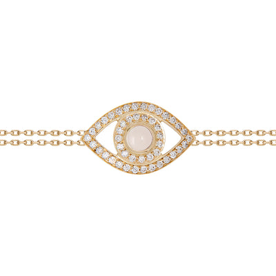 Eye Bracelet in White Diamonds on a Double Chain