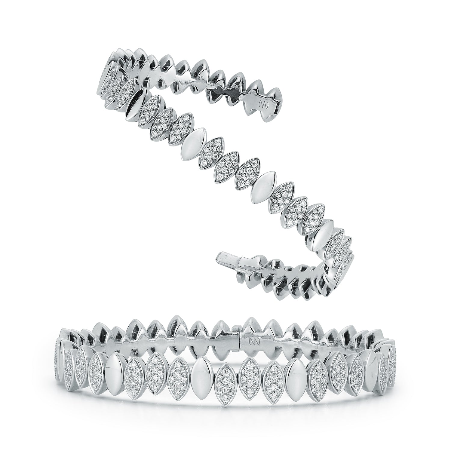Flexible Navette Bangle with White Diamonds