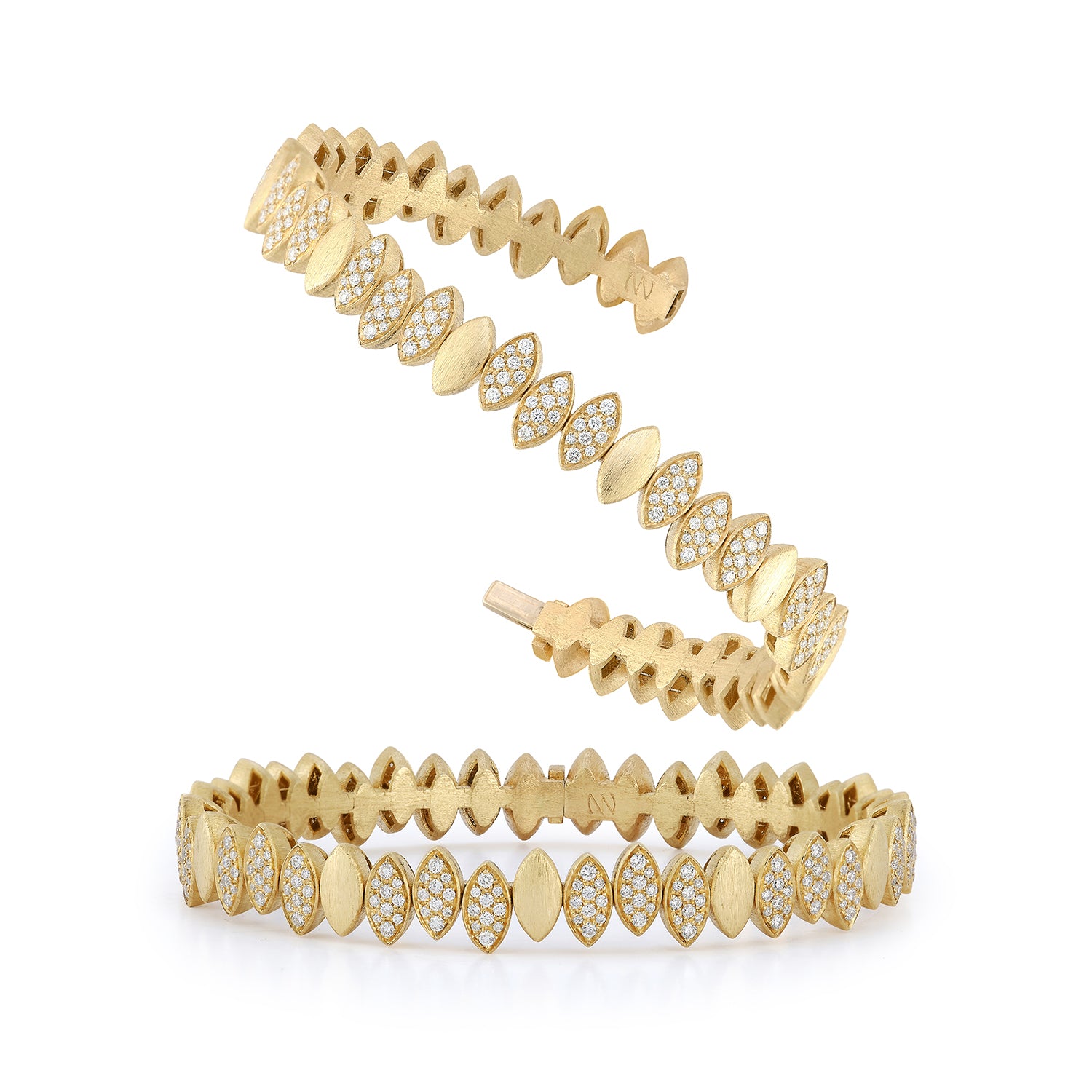 Navette Collection -  Felxible Bangle with White Diamonds