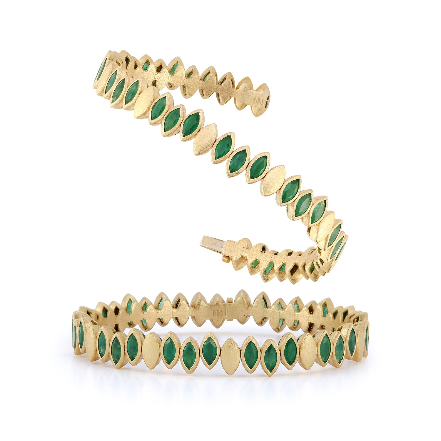 Flexible Navette Bangle with Front Emeralds