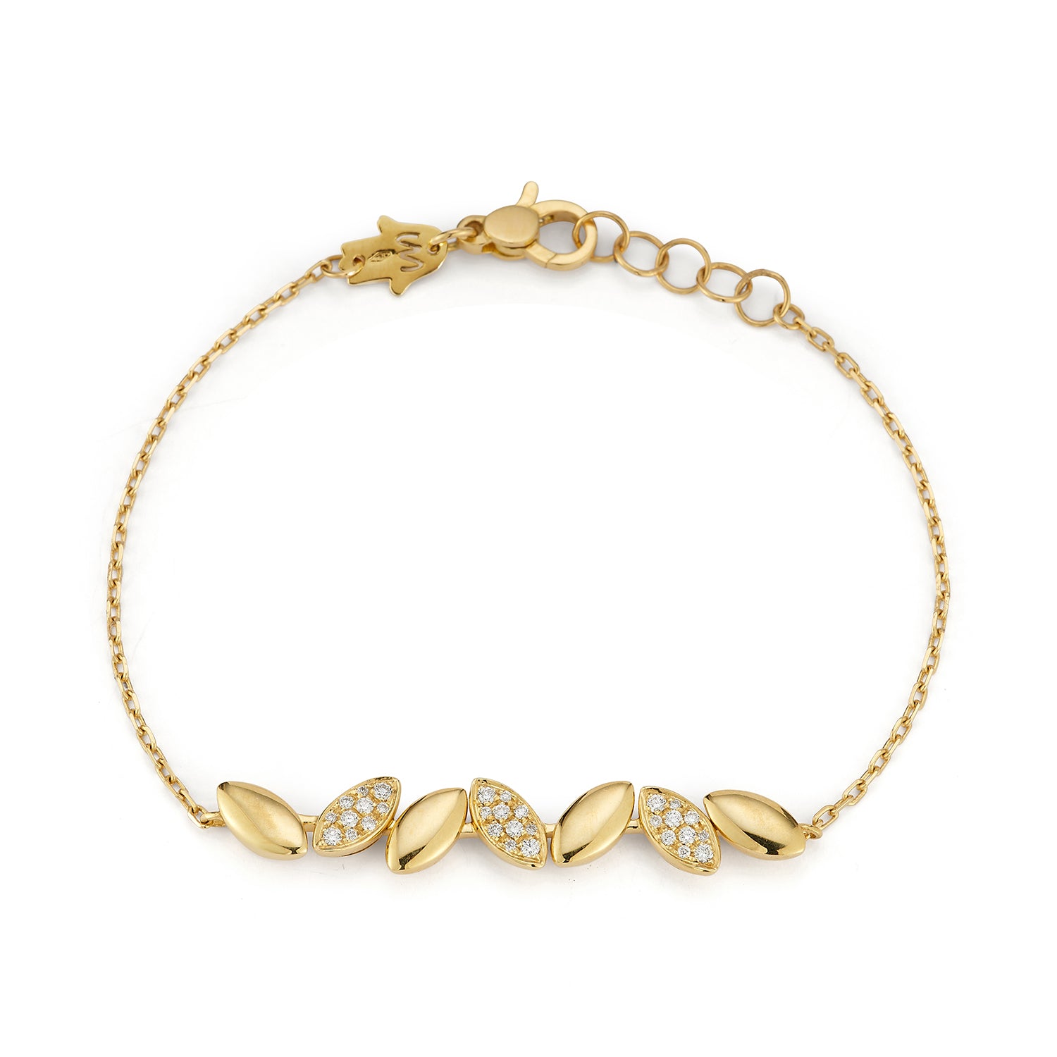 Navette Bracelet on a chain with White Diamonds