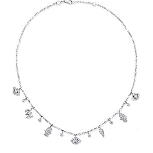 Multi Charms necklace in 18K Gold with White Diamonds