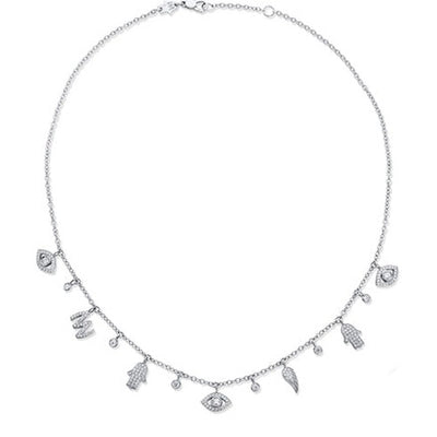Multi Charms necklace in 18K Gold with White Diamonds