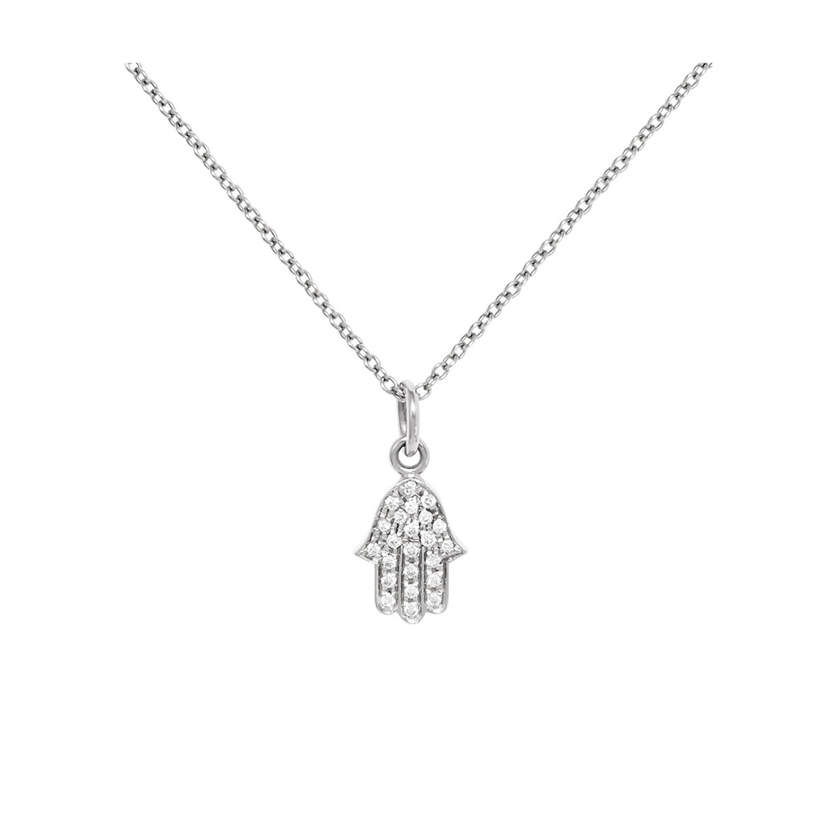 Mini Hamsa Necklace in 18K Gold with White Diamonds