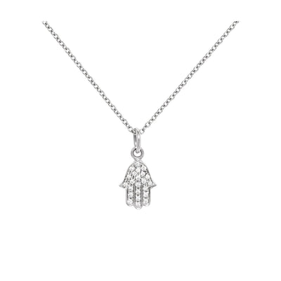 Mini Hamsa Necklace in 18K Gold with White Diamonds