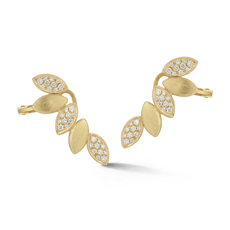 Five Navette Ear Climbers in 18K Yellow Gold with White Diamonds