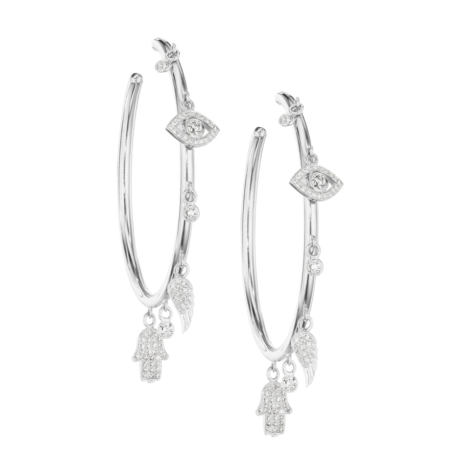 Multi Charms Hoop Earrings in 18K Gold