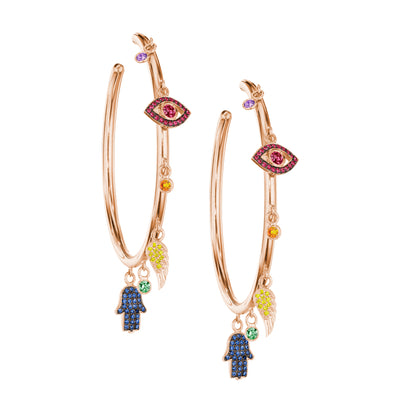 Multi Charms Hoop Earrings