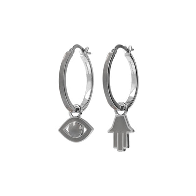 Large Hoops with Eye and Hamsa in Sterling Silver