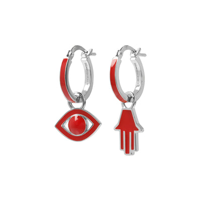 Small Hoops with Eye and Hamsa in Sterling Silver