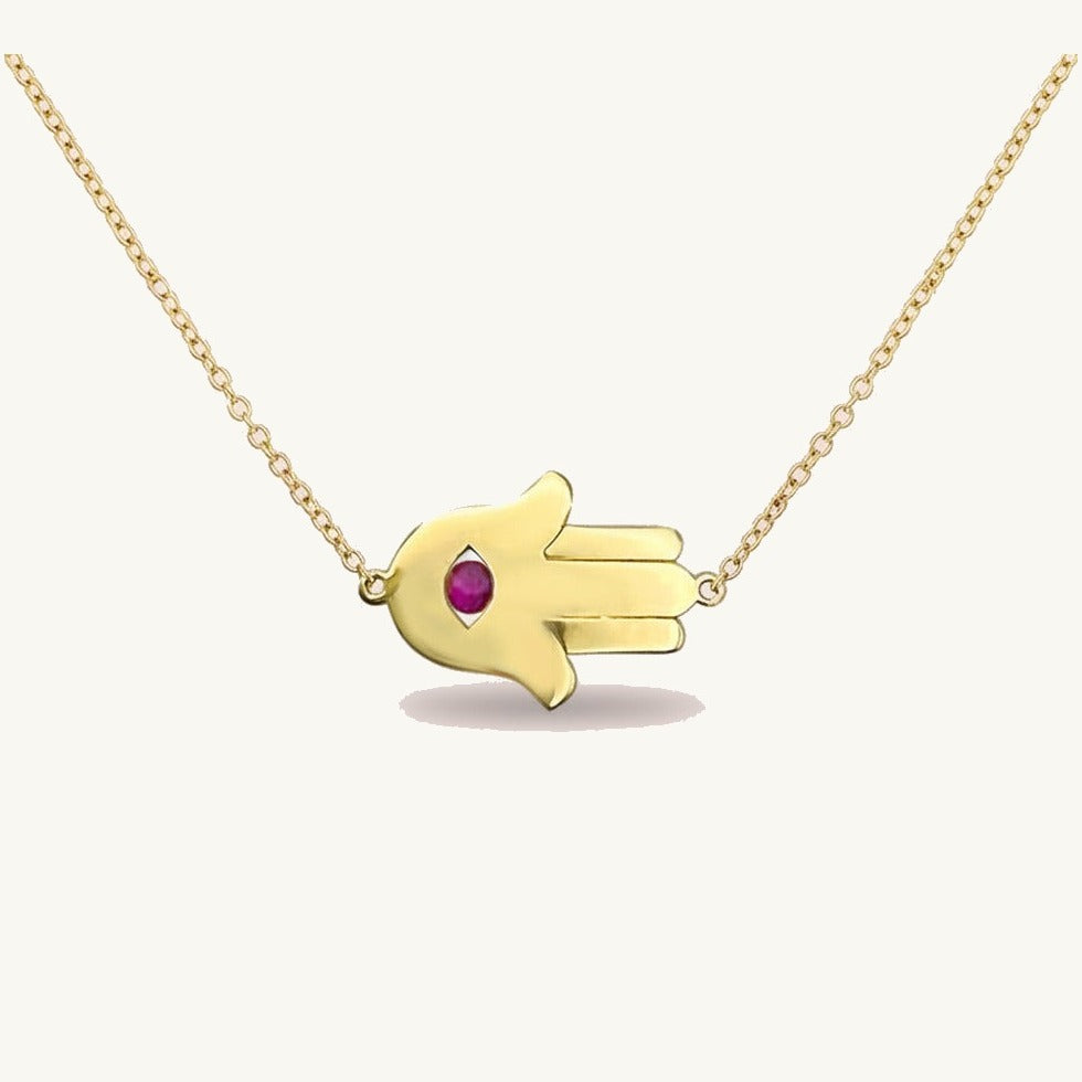 Gloria Sideways Hamsa Necklace in 18 K gold