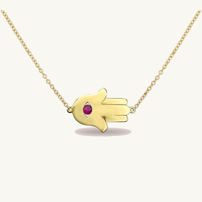 Gloria Sideways Hamsa Necklace in 18 K gold