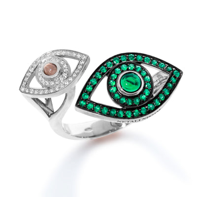 Double Eye Ring with Colored Stones and diamonds