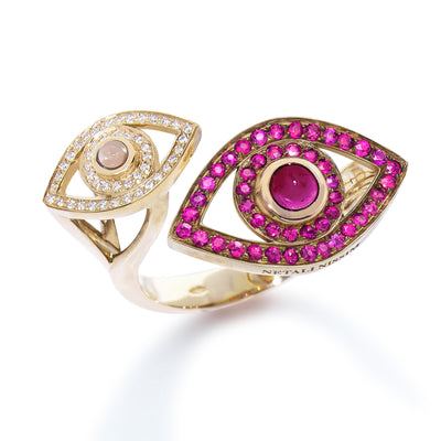 Double Eye Ring with Colored Stones and diamonds