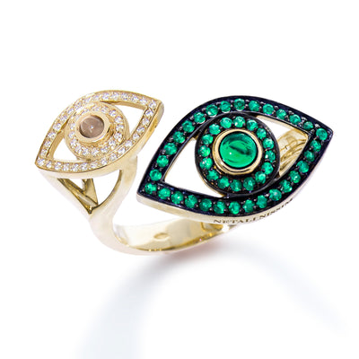 Double Eye Ring with Colored Stones and diamonds